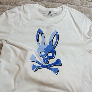 Psycho Bunny Kids White Tee with Blue Bunny Graphic